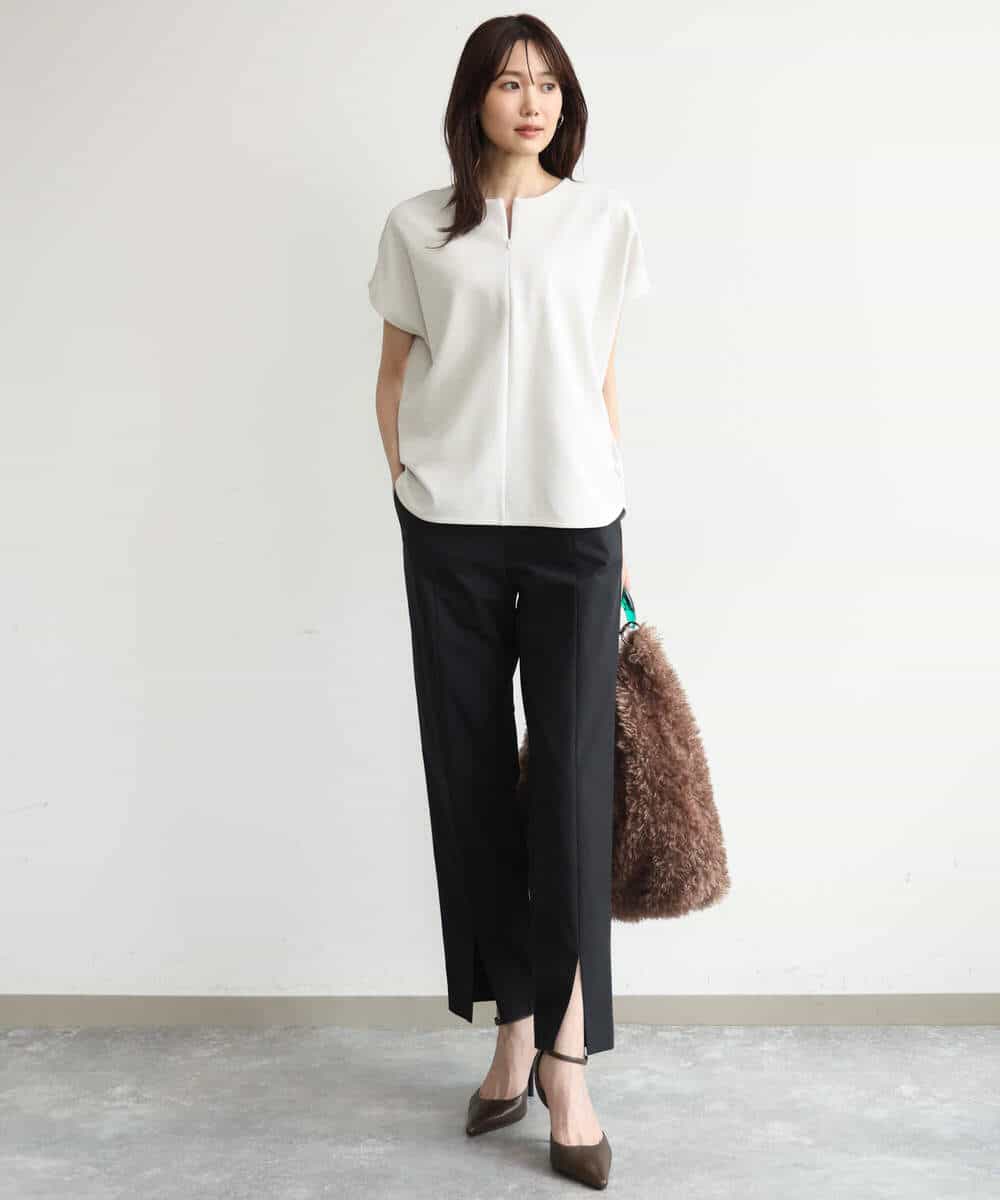 FKKJD22130 MK MICHEL KLEIN(MK ミッシェルクラン) [洗える]前後2way フロントジップデザインカットソー ダークグレー