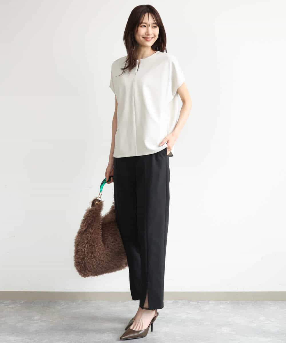 FKKJD22130 MK MICHEL KLEIN(MK ミッシェルクラン) [洗える]前後2way フロントジップデザインカットソー ダークグレー