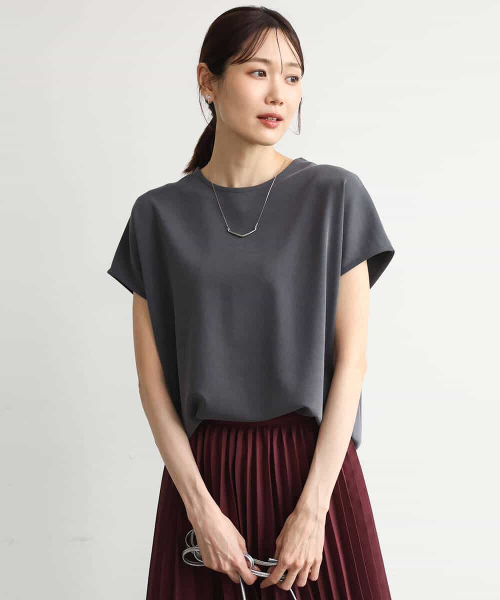 FKKJD22130 MK MICHEL KLEIN(MK ミッシェルクラン) [洗える]前後2way フロントジップデザインカットソー ダークグレー