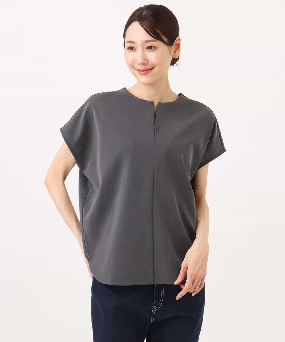 FKKJD22130 MK MICHEL KLEIN(MK ミッシェルクラン) [洗える]前後2way フロントジップデザインカットソー ダークグレー