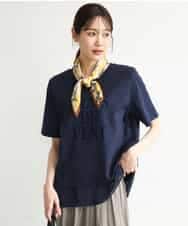 FKKJD23090 MK MICHEL KLEIN(MK ミッシェルクラン) [洗える]シフォン切替えフロッキーロゴTシャツ ネイビー
