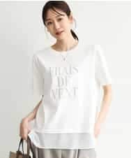 FKKJD23090 MK MICHEL KLEIN(MK ミッシェルクラン) [洗える]シフォン切替えフロッキーロゴTシャツ ホワイト