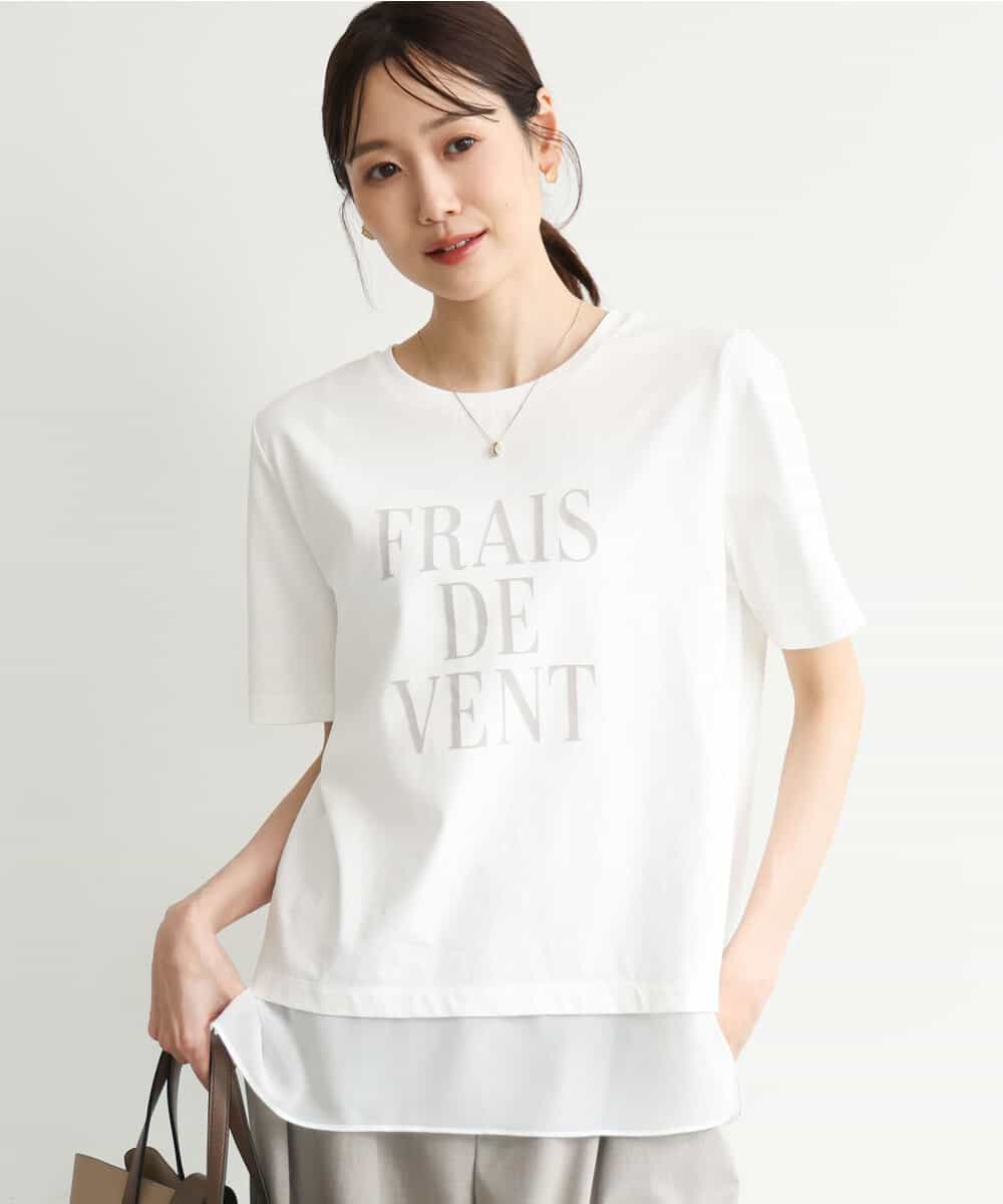 FKKJD23090 MK MICHEL KLEIN(MK ミッシェルクラン) [洗える]シフォン切替えフロッキーロゴTシャツ ホワイト