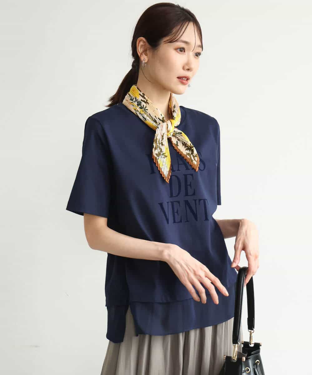 FKKJD23090 MK MICHEL KLEIN(MK ミッシェルクラン) [洗える]シフォン切替えフロッキーロゴTシャツ ホワイト