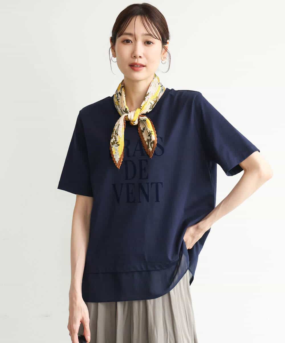 FKKJD23090 MK MICHEL KLEIN(MK ミッシェルクラン) [洗える]シフォン切替えフロッキーロゴTシャツ ホワイト