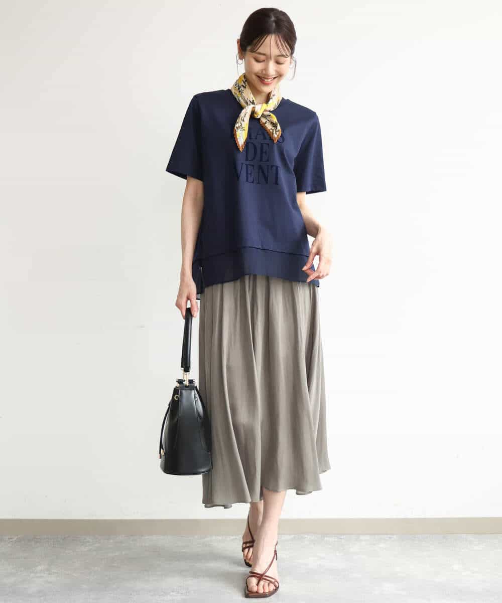 FKKJD23090 MK MICHEL KLEIN(MK ミッシェルクラン) [洗える]シフォン切替えフロッキーロゴTシャツ ホワイト