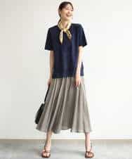 FKKJD23090 MK MICHEL KLEIN(MK ミッシェルクラン) [洗える]シフォン切替えフロッキーロゴTシャツ ホワイト