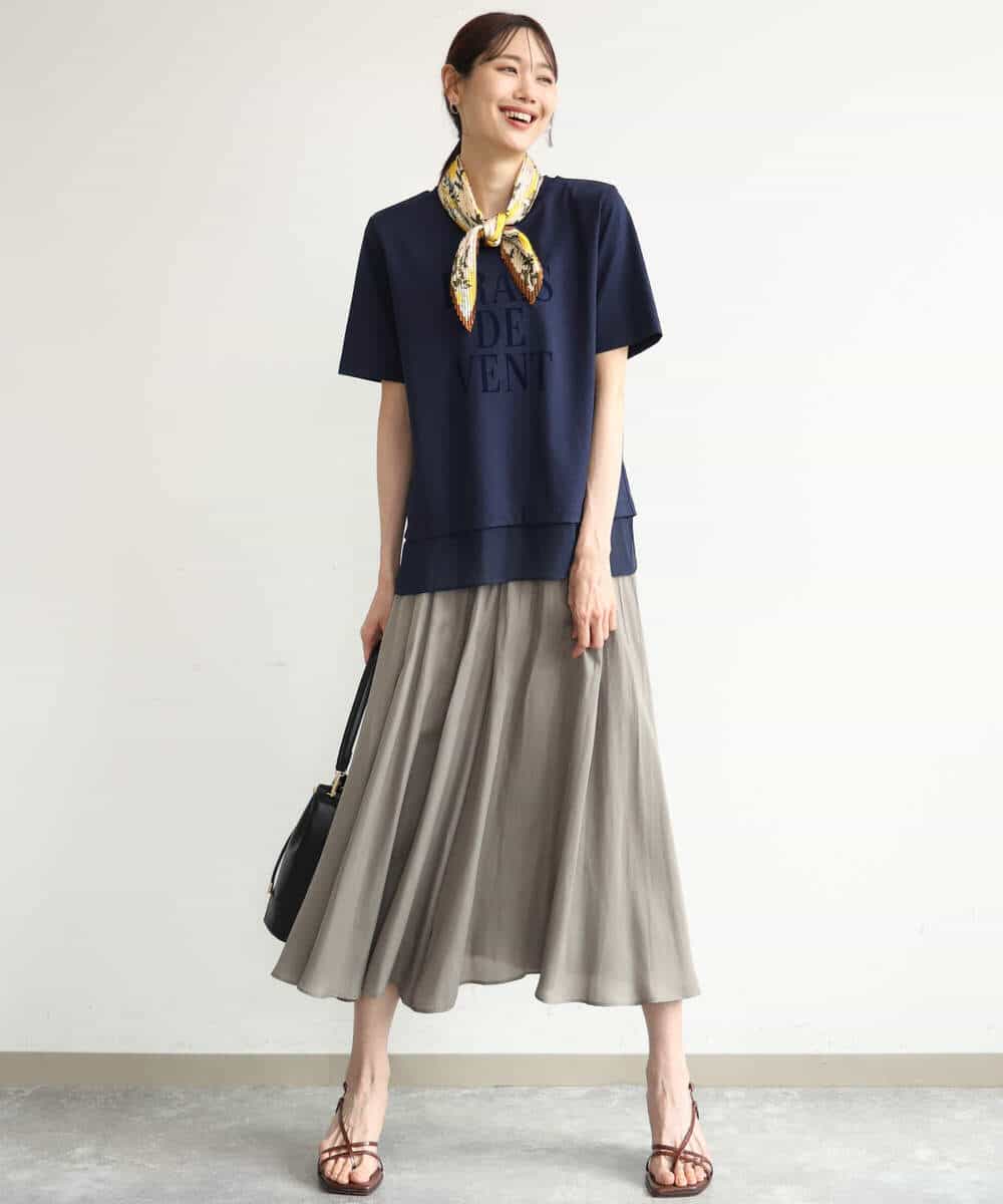 FKKJD23090 MK MICHEL KLEIN(MK ミッシェルクラン) [洗える]シフォン切替えフロッキーロゴTシャツ ホワイト