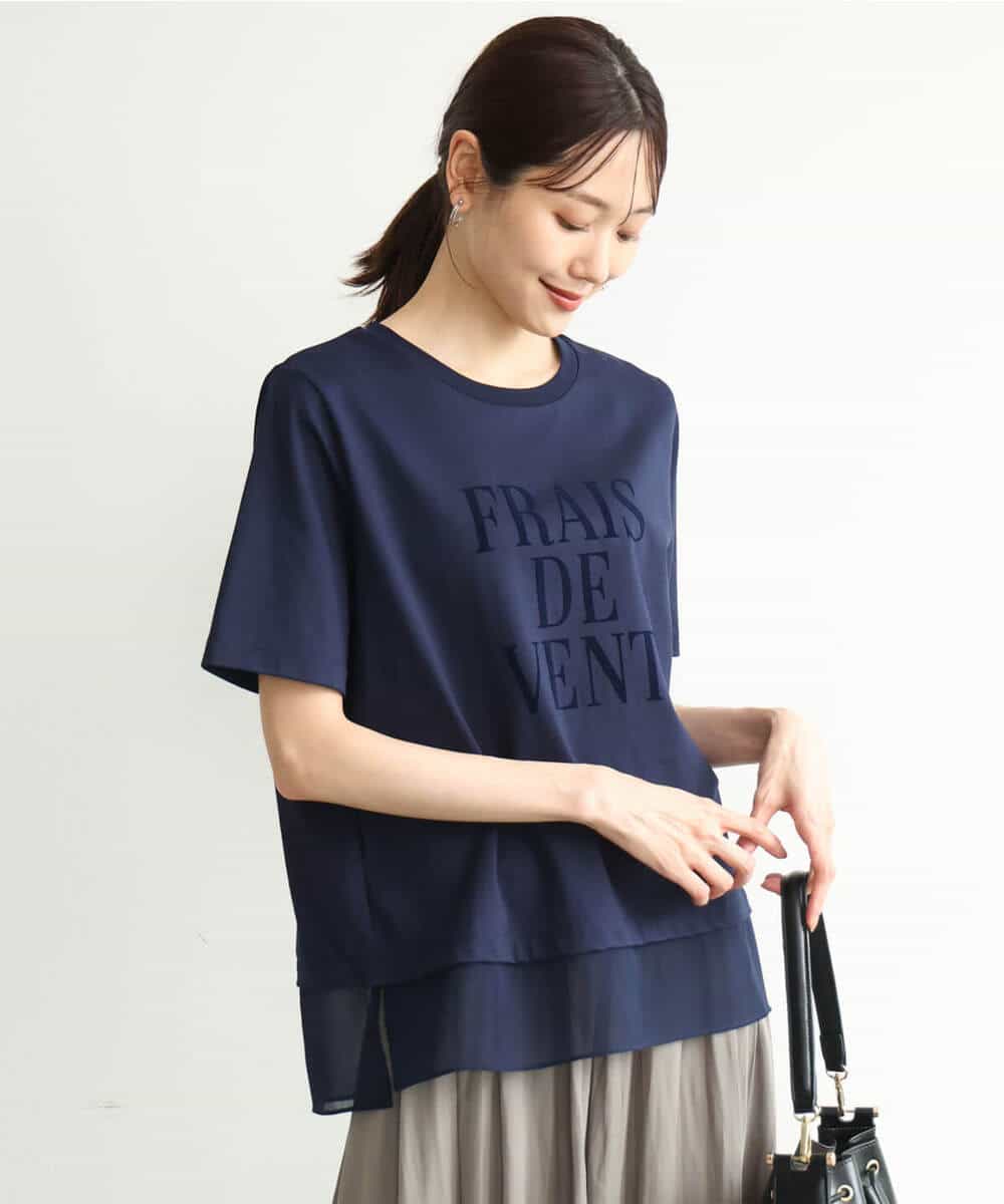 FKKJD23090 MK MICHEL KLEIN(MK ミッシェルクラン) [洗える]シフォン切替えフロッキーロゴTシャツ ホワイト