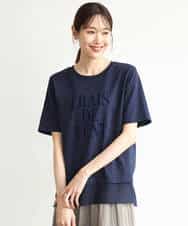 FKKJD23090 MK MICHEL KLEIN(MK ミッシェルクラン) [洗える]シフォン切替えフロッキーロゴTシャツ ホワイト