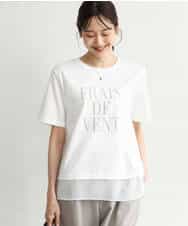FKKJD23090 MK MICHEL KLEIN(MK ミッシェルクラン) [洗える]シフォン切替えフロッキーロゴTシャツ ホワイト