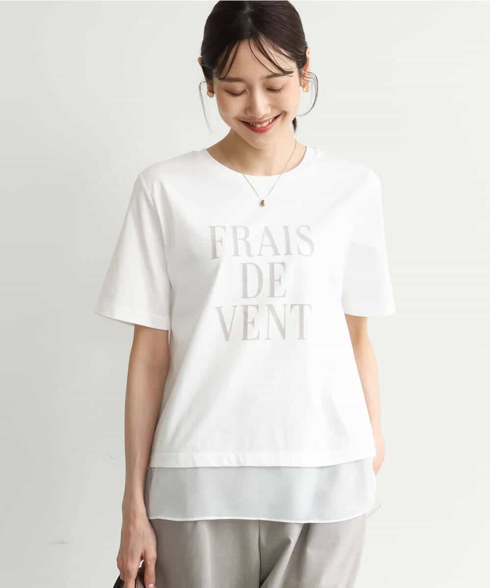 FKKJD23090 MK MICHEL KLEIN(MK ミッシェルクラン) [洗える]シフォン切替えフロッキーロゴTシャツ ホワイト