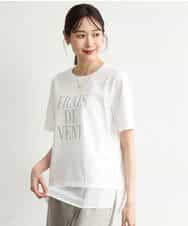 FKKJD23090 MK MICHEL KLEIN(MK ミッシェルクラン) [洗える]シフォン切替えフロッキーロゴTシャツ ホワイト