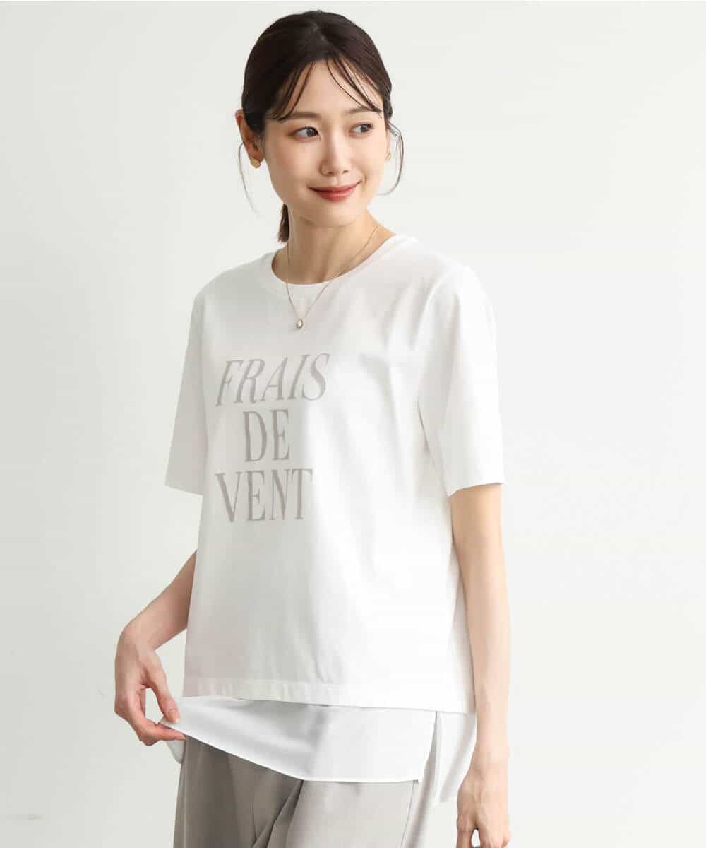 FKKJD23090 MK MICHEL KLEIN(MK ミッシェルクラン) [洗える]シフォン切替えフロッキーロゴTシャツ ホワイト