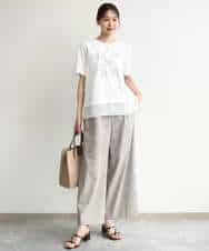 FKKJD23090 MK MICHEL KLEIN(MK ミッシェルクラン) [洗える]シフォン切替えフロッキーロゴTシャツ ホワイト