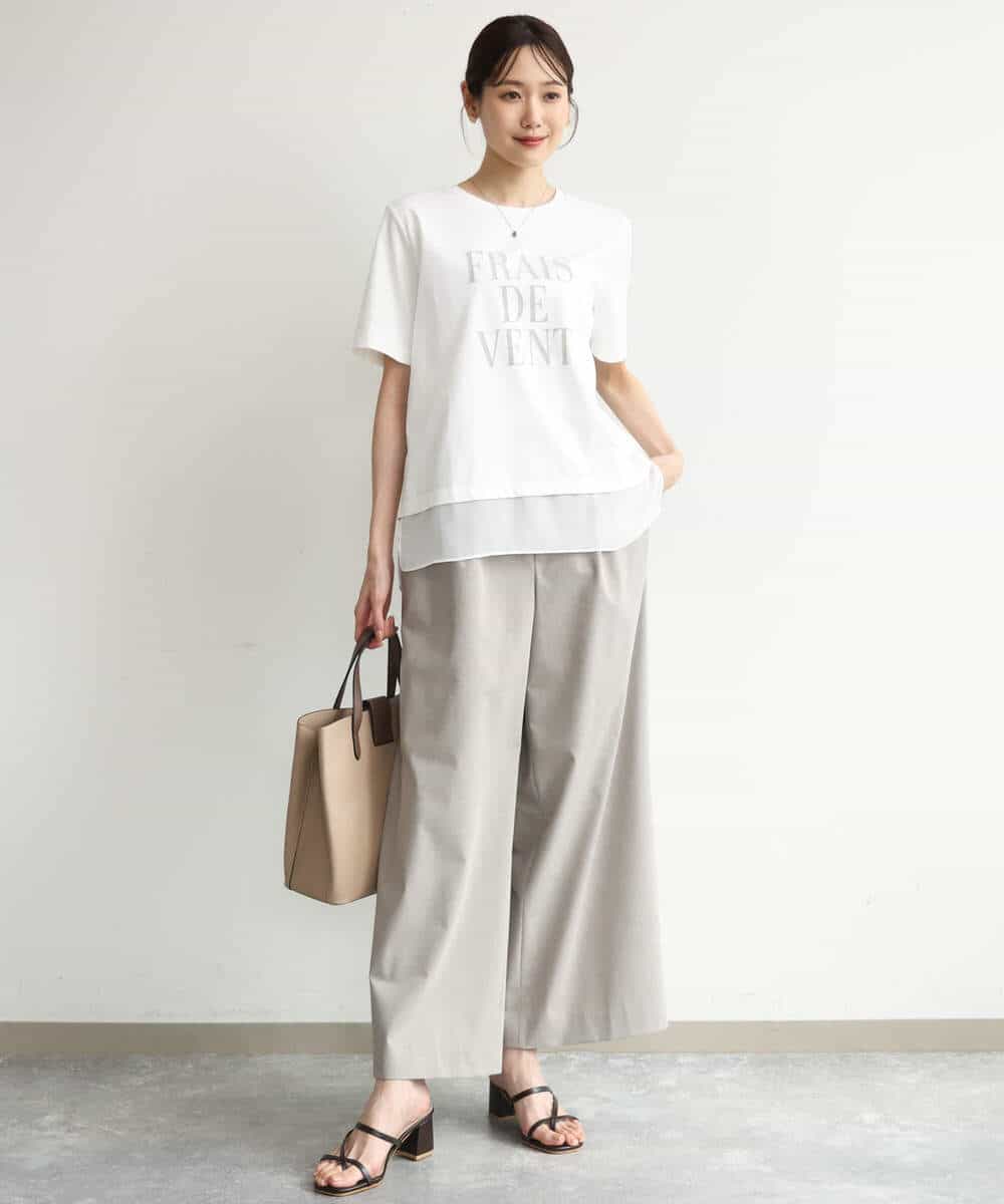 FKKJD23090 MK MICHEL KLEIN(MK ミッシェルクラン) [洗える]シフォン切替えフロッキーロゴTシャツ ホワイト