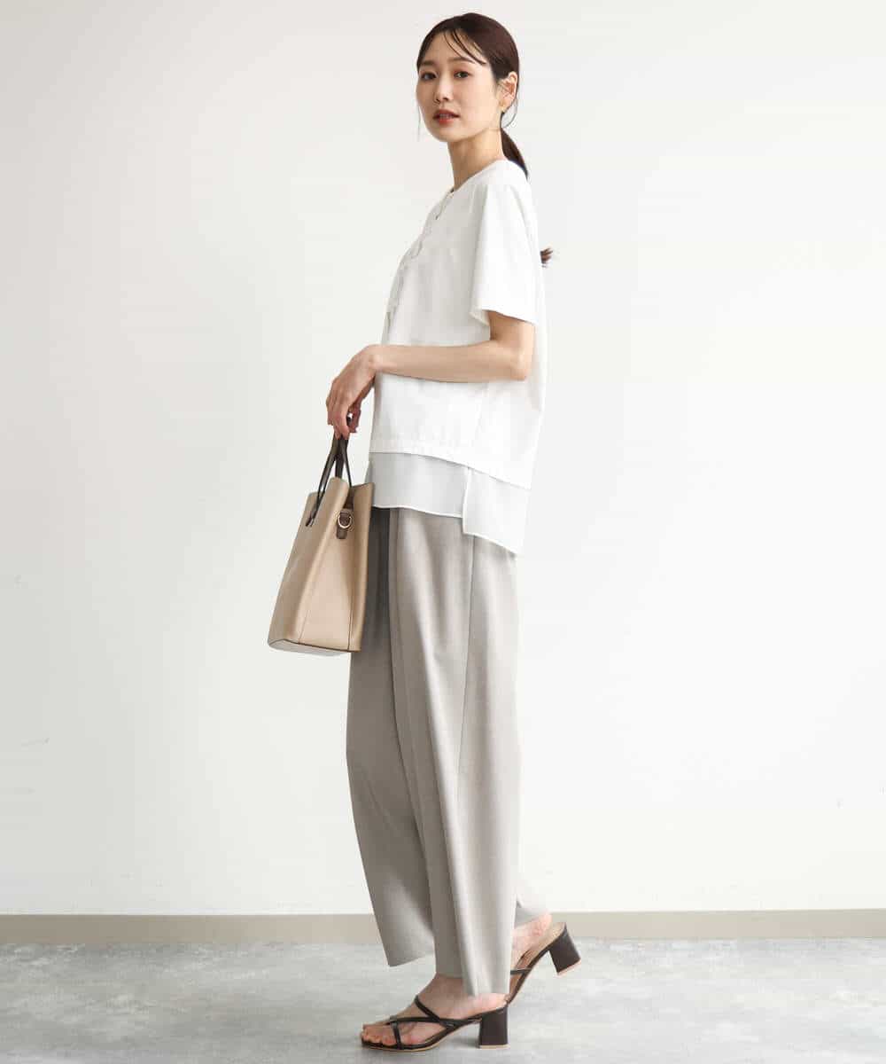 FKKJD23090 MK MICHEL KLEIN(MK ミッシェルクラン) [洗える]シフォン切替えフロッキーロゴTシャツ ホワイト
