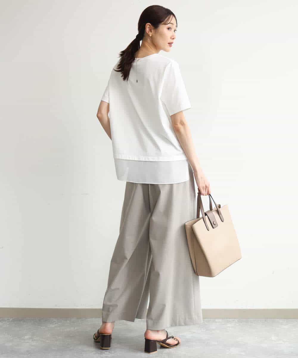 FKKJD23090 MK MICHEL KLEIN(MK ミッシェルクラン) [洗える]シフォン切替えフロッキーロゴTシャツ ホワイト