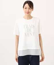 FKKJD23090 MK MICHEL KLEIN(MK ミッシェルクラン) [洗える]シフォン切替えフロッキーロゴTシャツ ホワイト