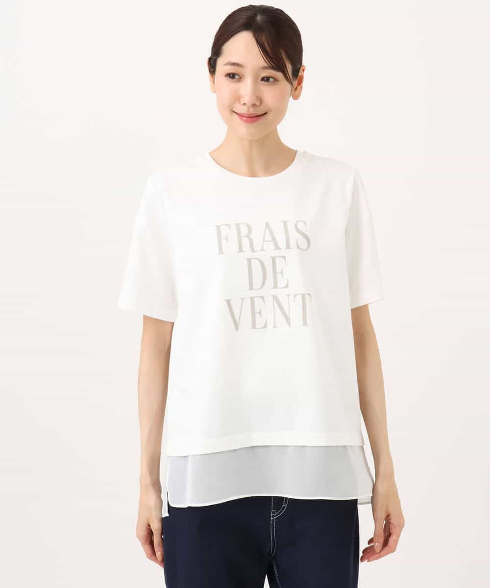 FKKJD23090 MK MICHEL KLEIN(MK ミッシェルクラン) [洗える]シフォン切替えフロッキーロゴTシャツ ホワイト