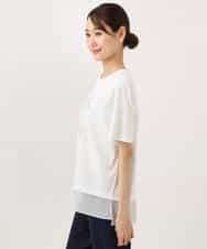 FKKJD23090 MK MICHEL KLEIN(MK ミッシェルクラン) [洗える]シフォン切替えフロッキーロゴTシャツ ホワイト