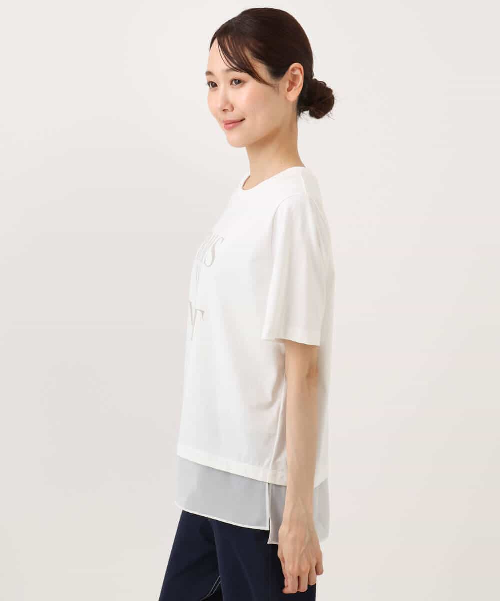 FKKJD23090 MK MICHEL KLEIN(MK ミッシェルクラン) [洗える]シフォン切替えフロッキーロゴTシャツ ホワイト