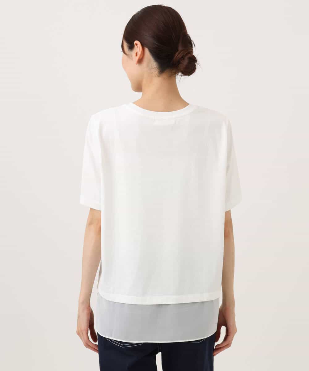 FKKJD23090 MK MICHEL KLEIN(MK ミッシェルクラン) [洗える]シフォン切替えフロッキーロゴTシャツ ホワイト