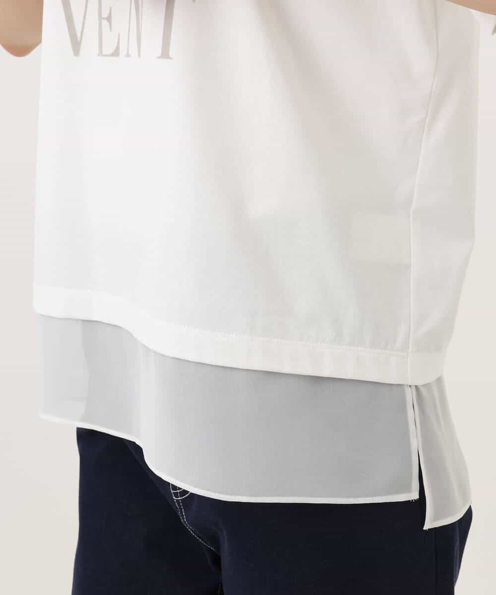 FKKJD23090 MK MICHEL KLEIN(MK ミッシェルクラン) [洗える]シフォン切替えフロッキーロゴTシャツ ホワイト