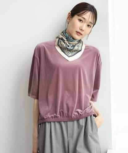 FKKJD25110 MK MICHEL KLEIN [洗える]シアーベロア 五分袖カットソー