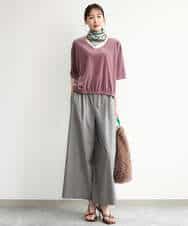 FKKJD25110 MK MICHEL KLEIN(MK ミッシェルクラン) [洗える]シアーベロア 五分袖カットソー モカベージュ