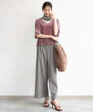 FKKJD25110 MK MICHEL KLEIN(MK ミッシェルクラン) [洗える]シアーベロア 五分袖カットソー モカベージュ