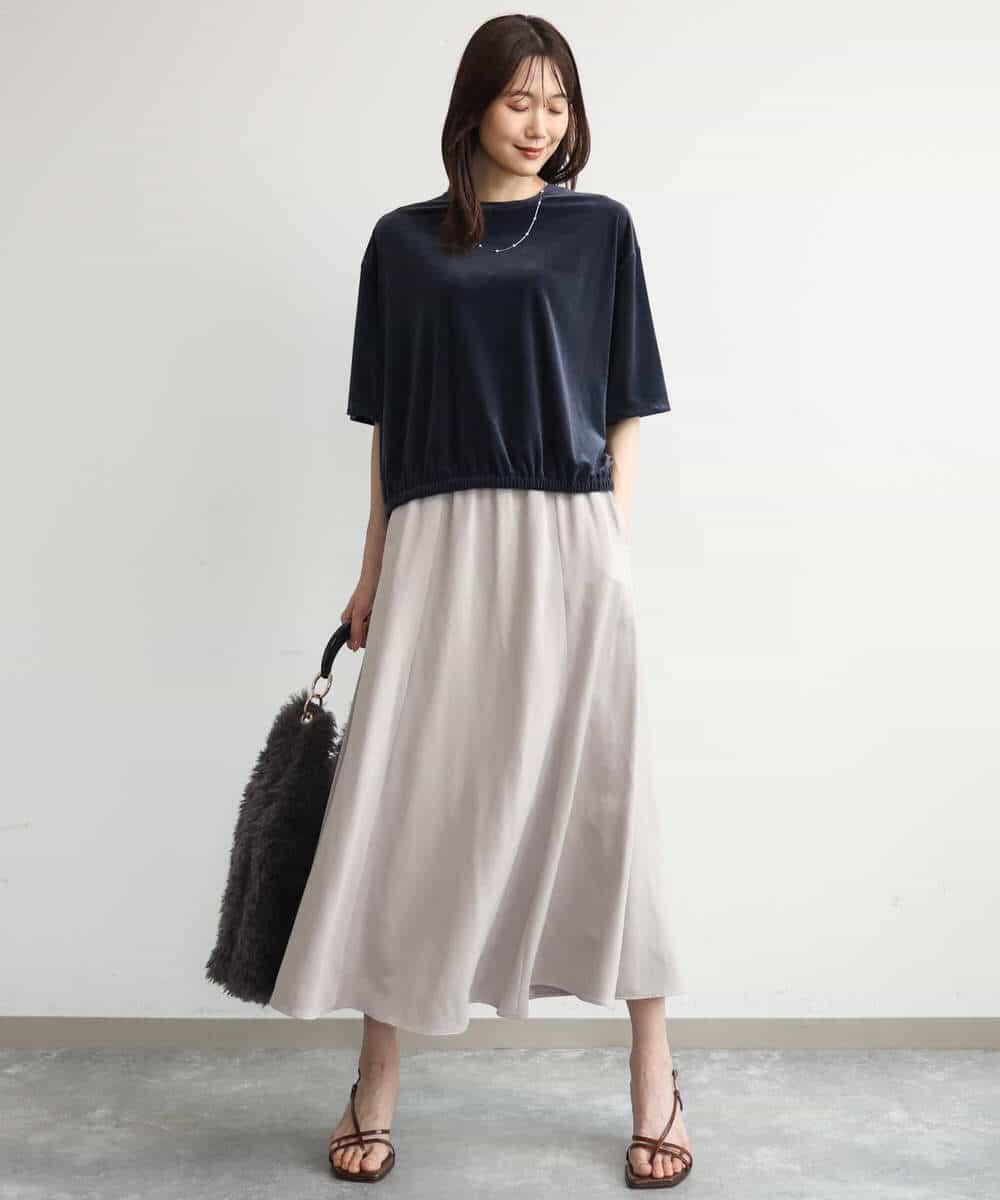 FKKJD25110 MK MICHEL KLEIN(MK ミッシェルクラン) [洗える]シアーベロア 五分袖カットソー モカベージュ