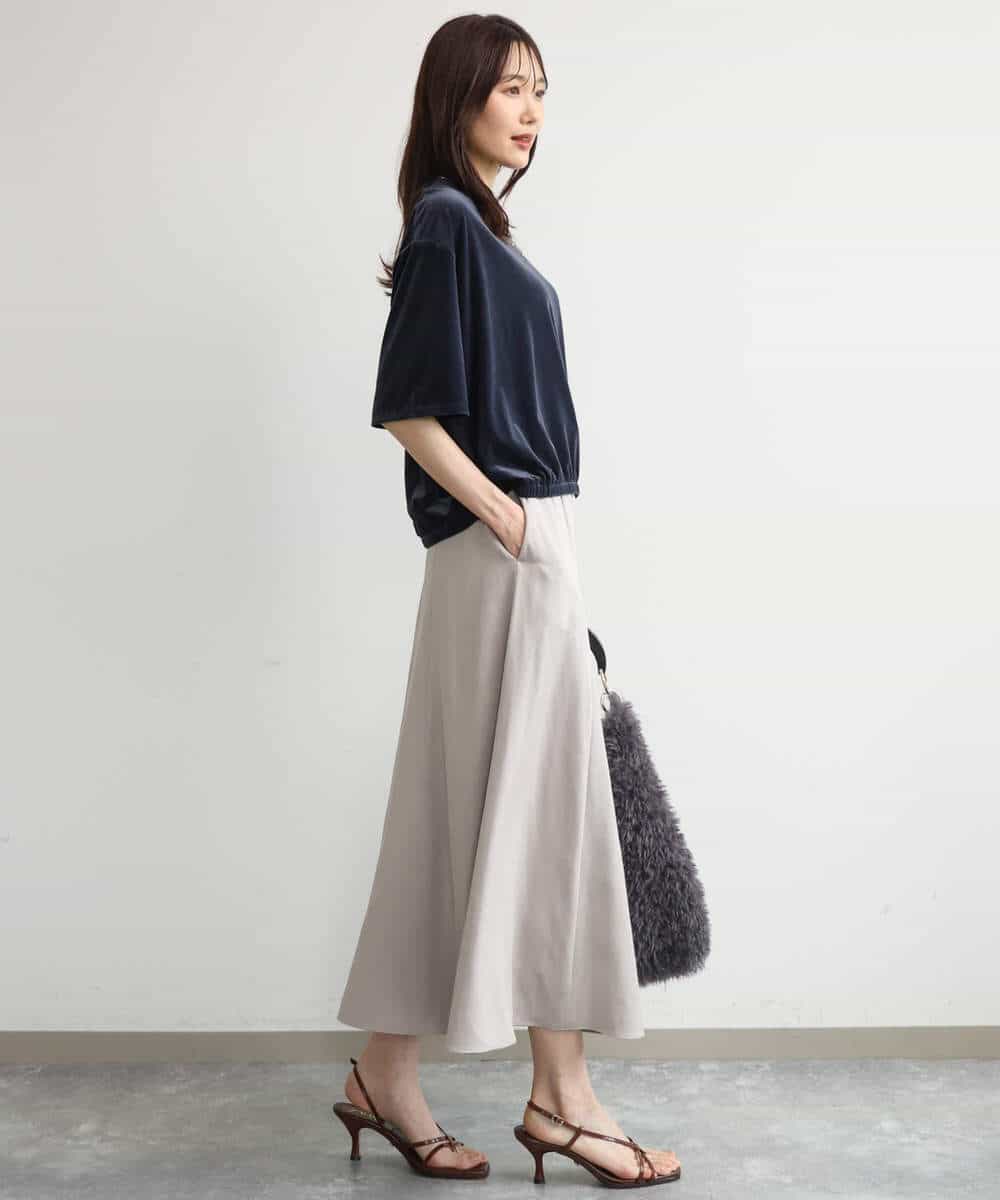 FKKJD25110 MK MICHEL KLEIN(MK ミッシェルクラン) [洗える]シアーベロア 五分袖カットソー モカベージュ