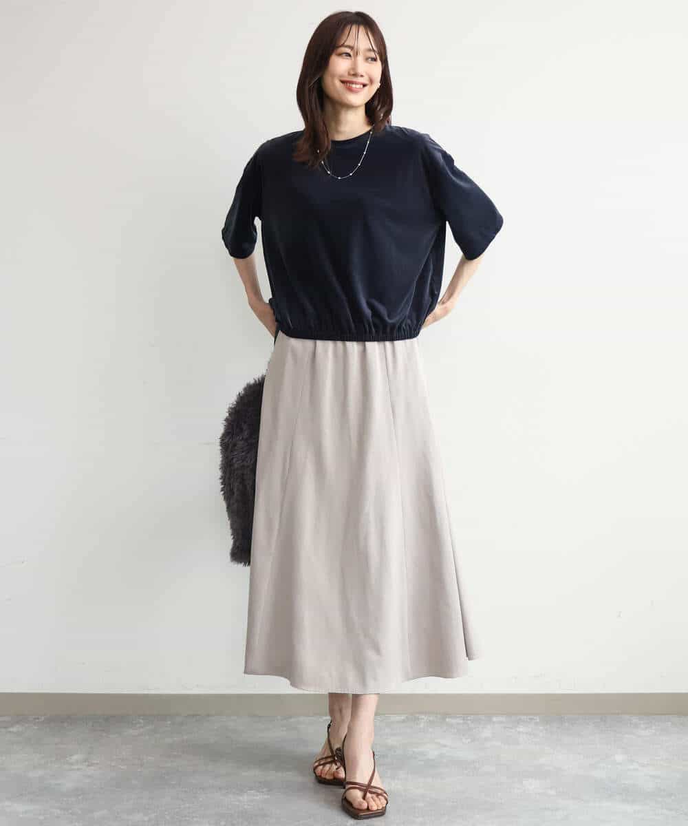 FKKJD25110 MK MICHEL KLEIN(MK ミッシェルクラン) [洗える]シアーベロア 五分袖カットソー モカベージュ