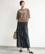 FKKJD25110 MK MICHEL KLEIN(MK ミッシェルクラン) [洗える]シアーベロア 五分袖カットソー モカベージュ