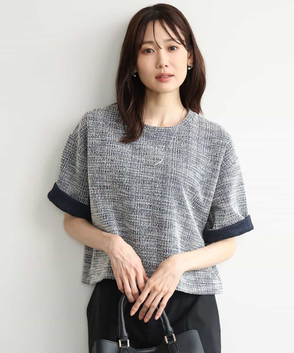 FKKJD26130 MK MICHEL KLEIN(MK ミッシェルクラン) [洗える]カラフルネップ ジャージーツイードカットソー ネイビー