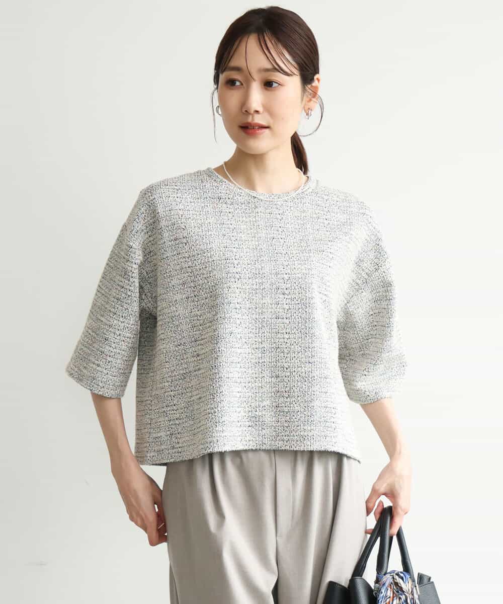 FKKJD26130 MK MICHEL KLEIN(MK ミッシェルクラン) [洗える]カラフルネップ ジャージーツイードカットソー ライトグレー