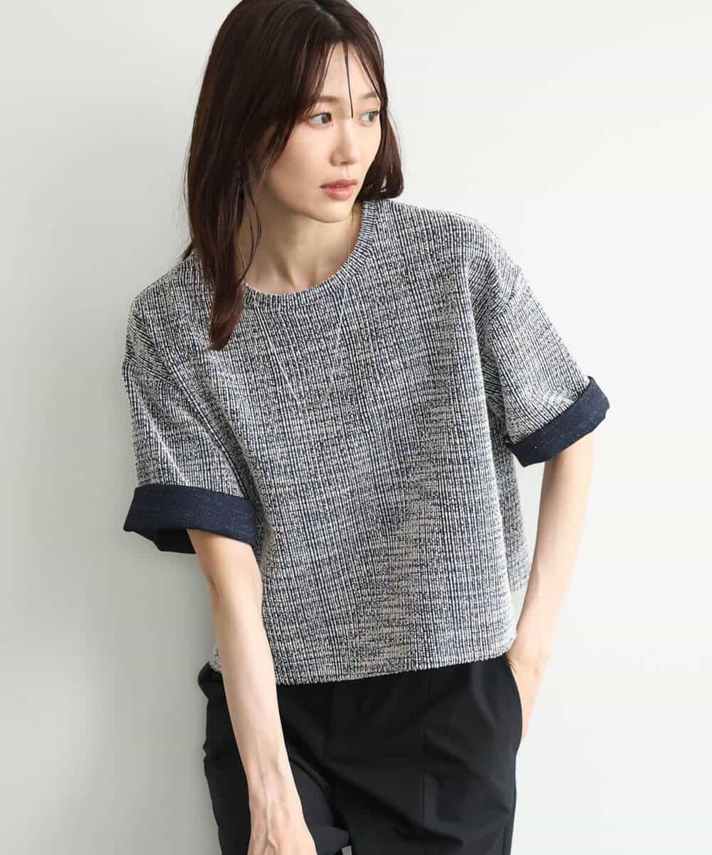 FKKJD26130 MK MICHEL KLEIN(MK ミッシェルクラン) [洗える]カラフルネップ ジャージーツイードカットソー ライトグレー