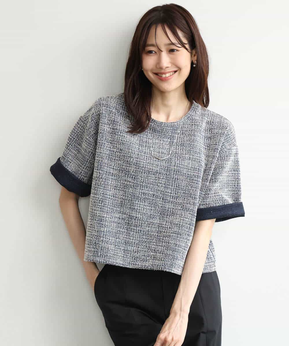 FKKJD26130 MK MICHEL KLEIN(MK ミッシェルクラン) [洗える]カラフルネップ ジャージーツイードカットソー ライトグレー
