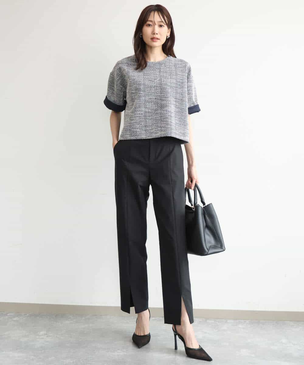FKKJD26130 MK MICHEL KLEIN(MK ミッシェルクラン) [洗える]カラフルネップ ジャージーツイードカットソー ライトグレー