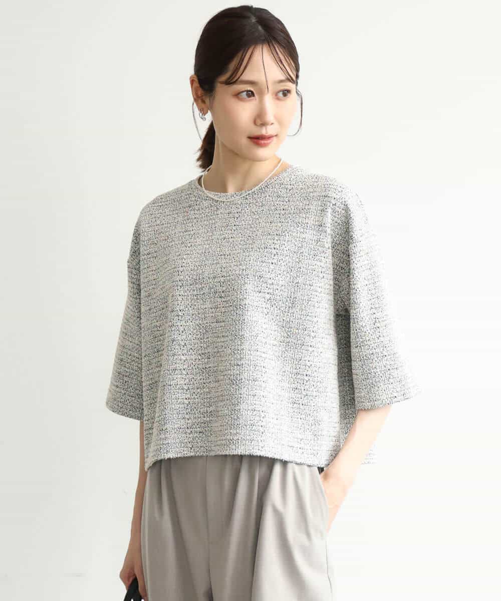 FKKJD26130 MK MICHEL KLEIN(MK ミッシェルクラン) [洗える]カラフルネップ ジャージーツイードカットソー ライトグレー