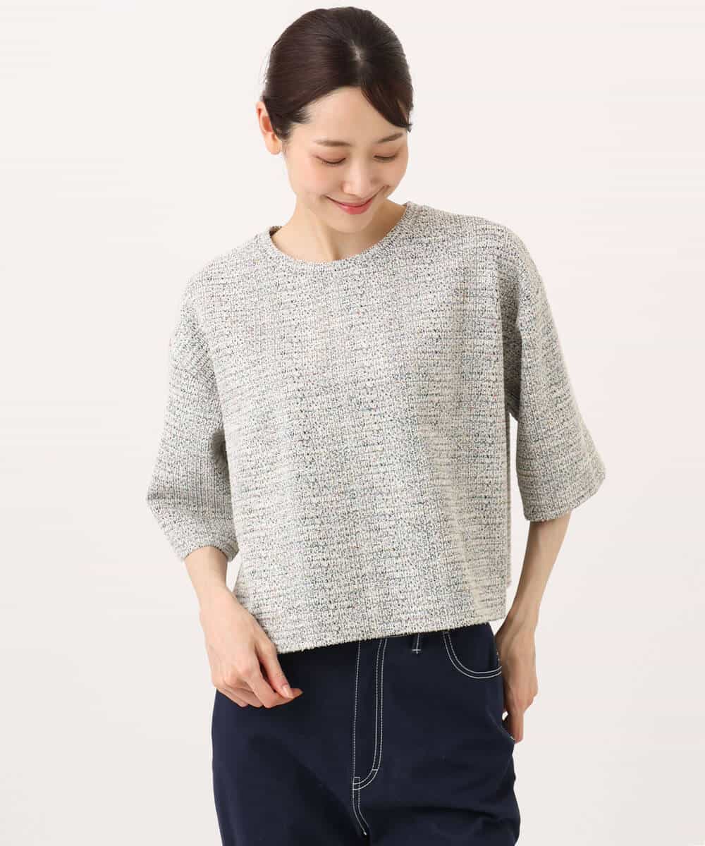 FKKJD26130 MK MICHEL KLEIN(MK ミッシェルクラン) [洗える]カラフルネップ ジャージーツイードカットソー ライトグレー