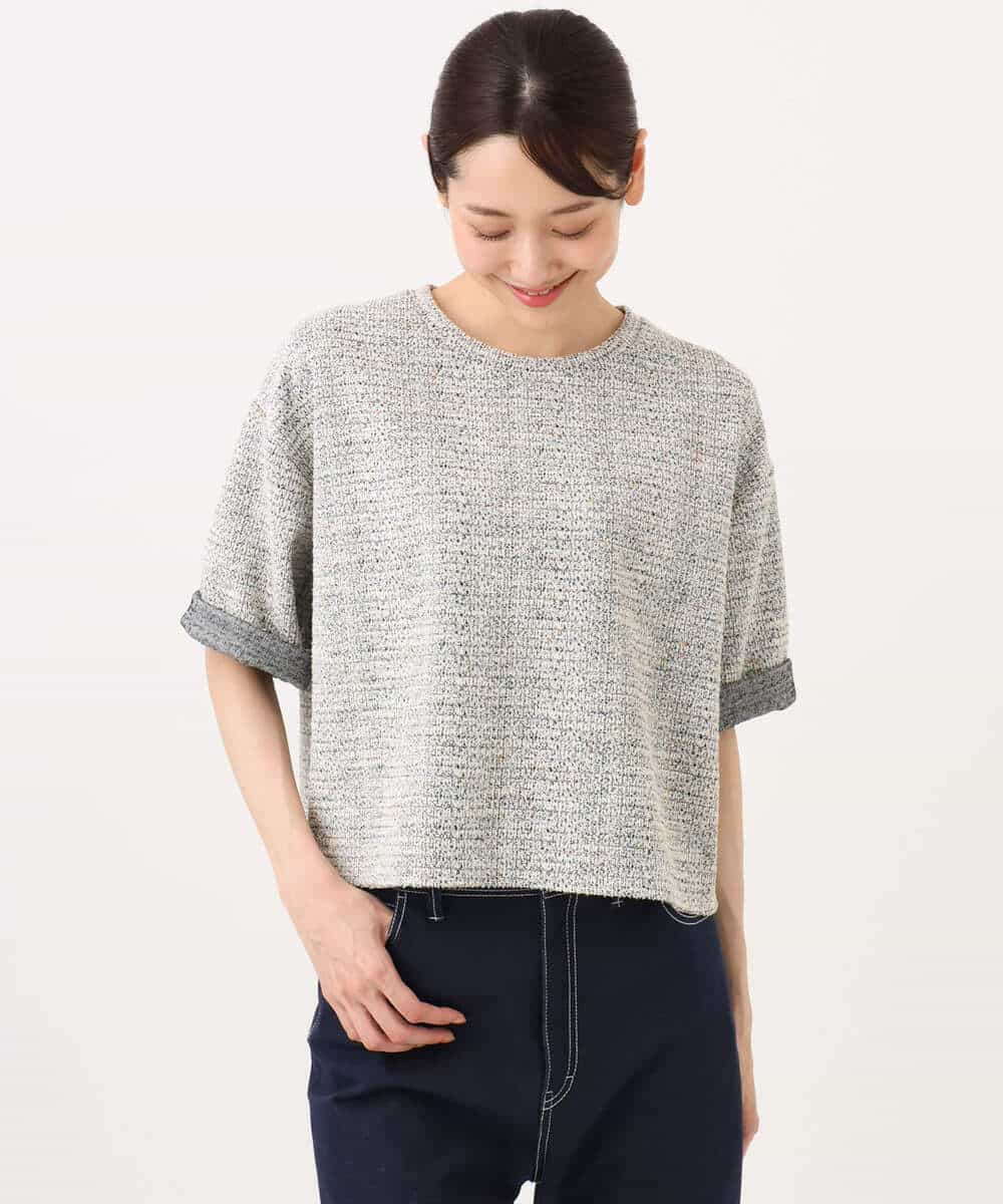 FKKJD26130 MK MICHEL KLEIN(MK ミッシェルクラン) [洗える]カラフルネップ ジャージーツイードカットソー ライトグレー