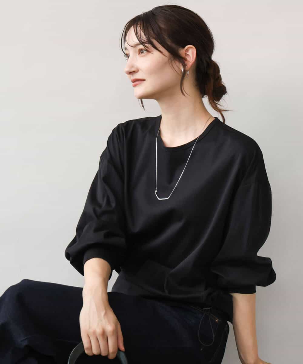 FKKJD30120 MK MICHEL KLEIN(MK ミッシェルクラン) [洗える]ドロスト仕様異素材カットソー ライトグレー