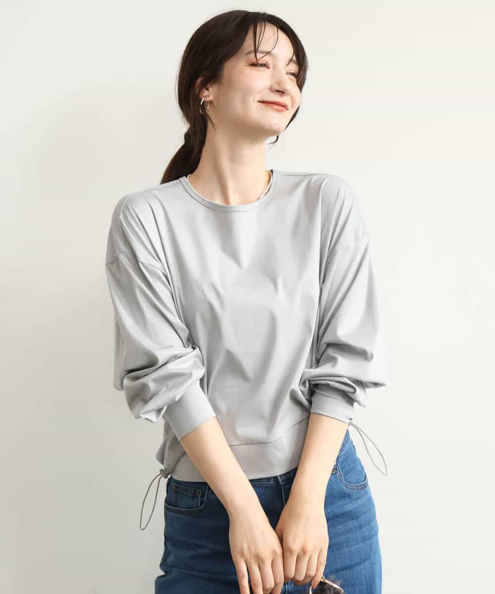 FKKJD30120 MK MICHEL KLEIN(MK ミッシェルクラン) [洗える]ドロスト仕様異素材カットソー ライトグレー