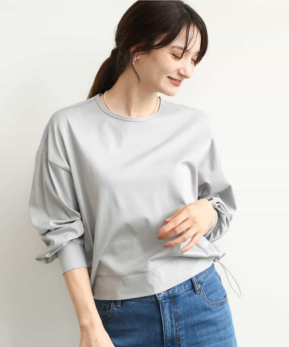 FKKJD30120 MK MICHEL KLEIN(MK ミッシェルクラン) [洗える]ドロスト仕様異素材カットソー ライトグレー