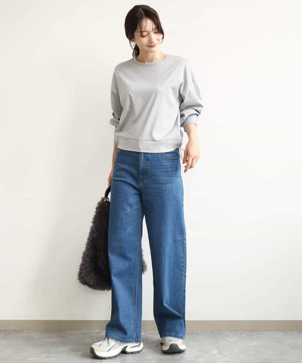 FKKJD30120 MK MICHEL KLEIN(MK ミッシェルクラン) [洗える]ドロスト仕様異素材カットソー ライトグレー