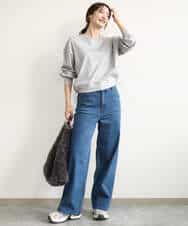 FKKJD30120 MK MICHEL KLEIN(MK ミッシェルクラン) [洗える]ドロスト仕様異素材カットソー ライトグレー