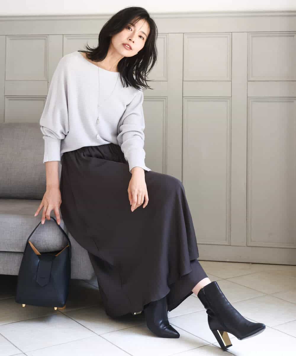 FKLAD09160 MK MICHEL KLEIN(MK ミッシェルクラン) 起毛サテンガウチョパンツ/洗える ネイビー