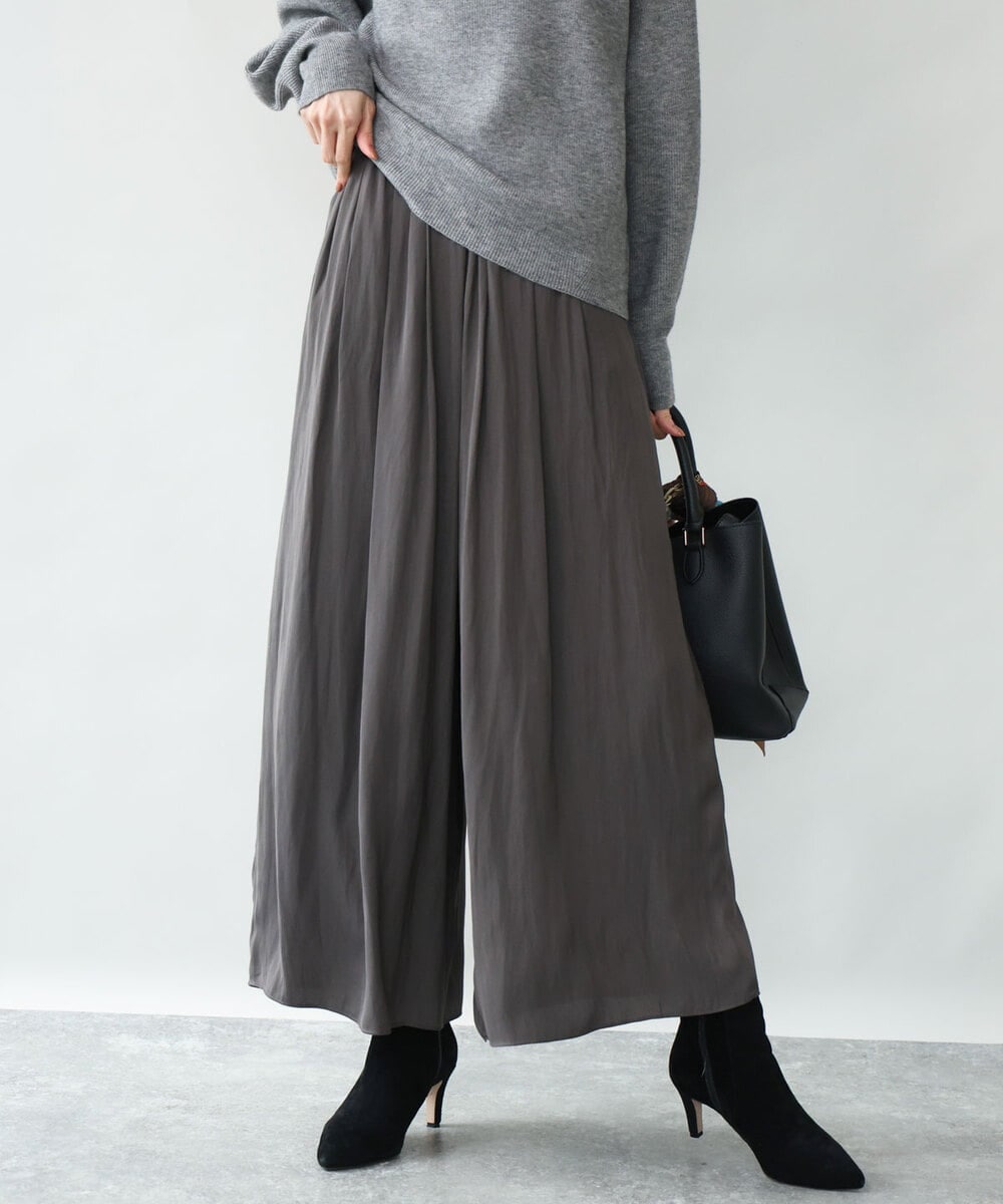 FKLAG52170 MK MICHEL KLEIN(MK ミッシェルクラン) [洗える]起毛サテンワイドパンツ ダークグレー